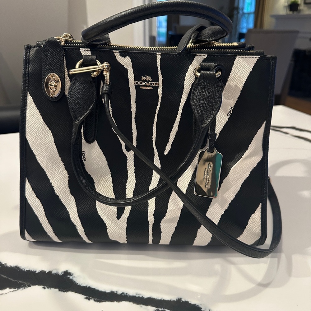 Coach Zebra Stripe Satchel in Black and White